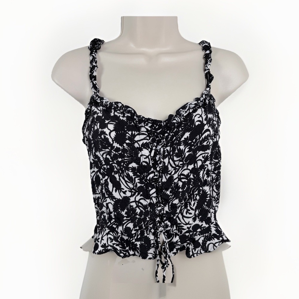 Zara Women's Sz S Floral Print Fairy Grunge Corset Lace Top Whimsigoth Witchy